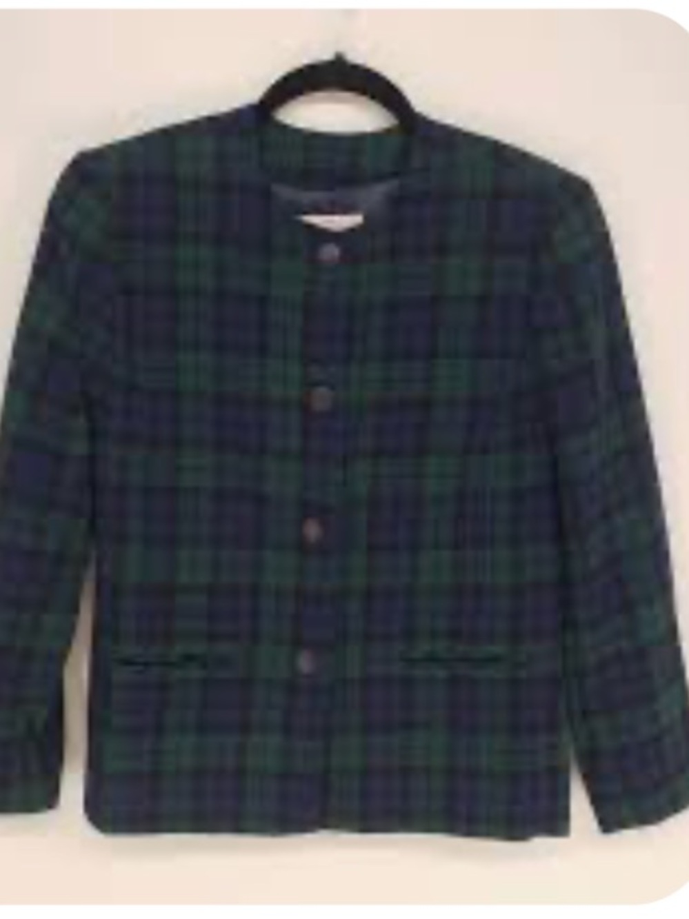 Gillia Plaid Collarless Blazer in Green & Navy
